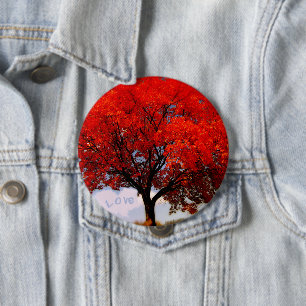 Badge Rond 10 Cm L'amour est dans l'air...Arbre rouge