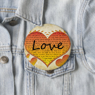 Badge Rond 10 Cm L'amour est Gentil 1 Corinthiens 13 Cœurs