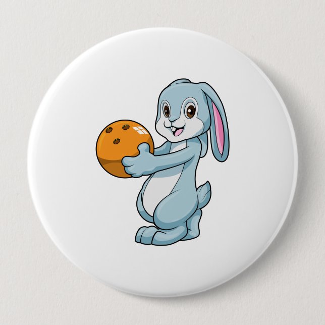 Badge Rond 10 Cm Lapin à Bowling avec Bowling balle (Devant)