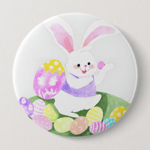Badge Rond 10 Cm lapin avec oeufs de pâques