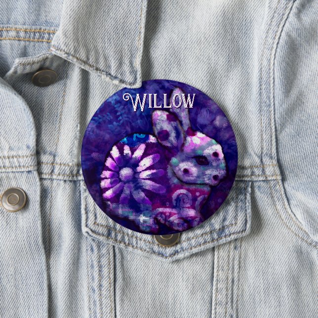 Badge Rond 10 Cm Lapin de Floral Fantaisiste Personnalisé (En situation)