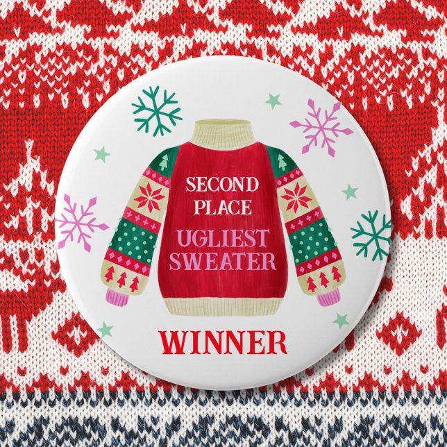Badge Rond 10 Cm Lauréat du 2e concours de Sweater Place Ugly (2nd Place Ugly Sweater Contest Prize Winner Button)