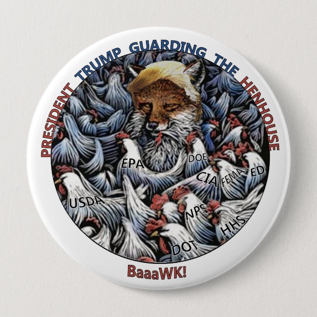 Badge Rond 10 Cm Le Fox parmi les poulets (Devant)