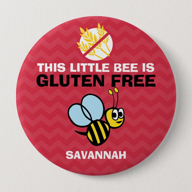 Badge Rond 10 Cm Le gluten libre gaffent le bouton rouge d'abeille (Devant)