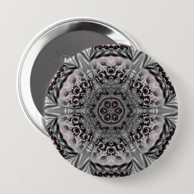 Badge Rond 10 Cm Le Jardin Fractal Argenté (Devant & derrière)