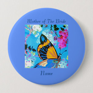 Badge Rond 10 Cm Le Pin rose et bleu de papillon ajoutent le texte