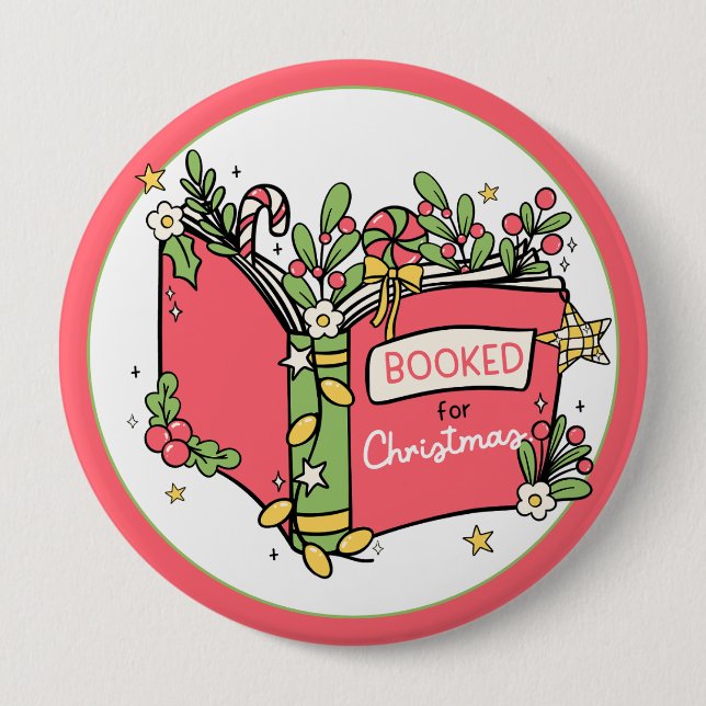 Badge Rond 10 Cm Lecture de livres de Noël (Devant)