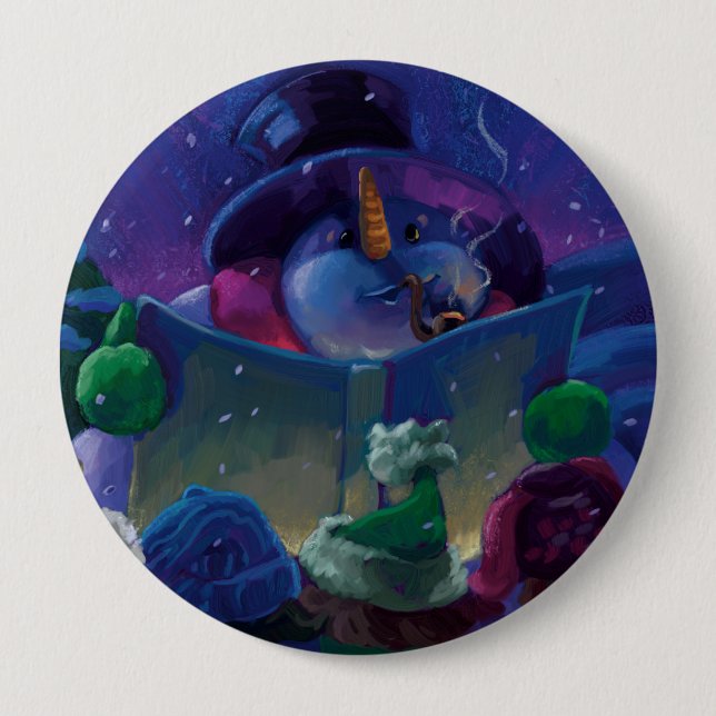 Badge Rond 10 Cm Lecture hivernale (Devant)