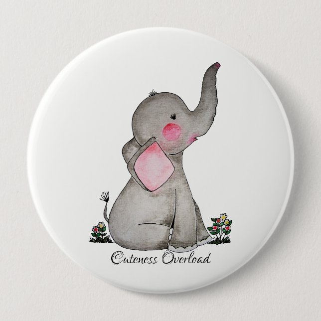 Badge Rond 10 Cm L'éléphant mignon de bébé d'aquarelle avec (Devant)