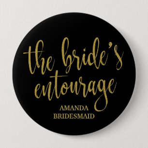 Badge Rond 10 Cm L'Entourage de la Mariée Paillettes Dorées Enterre