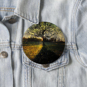 Badge Rond 10 Cm Les lucioles magiques paysage onirique