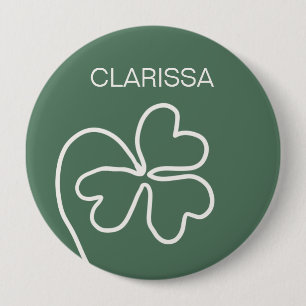 Badge Rond 10 Cm Ligne feuille de fermeture minimaliste dessin vert