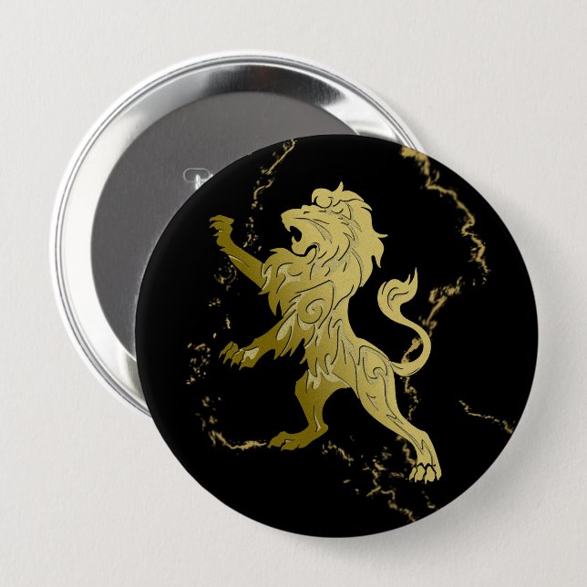 Badge Rond 10 Cm Lion Royal Doré (Devant & derrière)