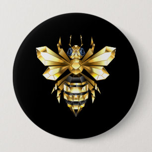 Badge Rond 10 Cm Logo Faux Gold Foil Bee Polygonal sur Noir