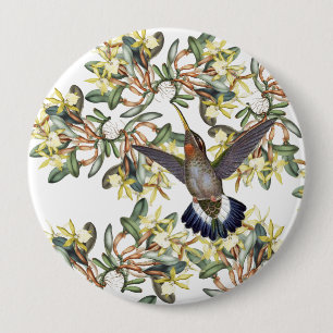 Badge Rond 10 Cm L'orchidée jaune d'oiseaux de colibri fleurit le