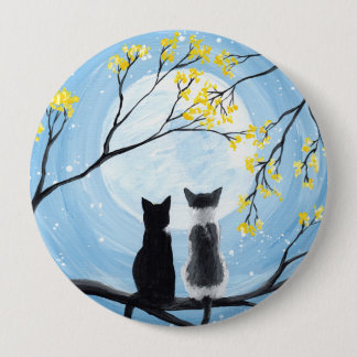 Badge Rond 10 Cm Lune lunaire avec peinture de chats