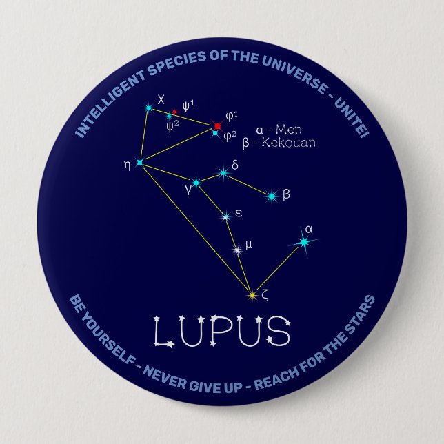 Badge Rond 10 Cm Lupus de constellation de l'hémisphère sud (Devant)