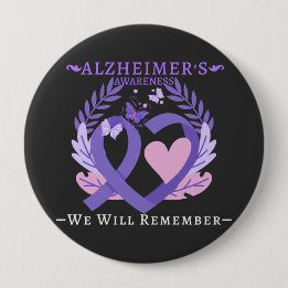 Badge Rond 10 Cm Lutte contre le Ruban d'Alzheimer Sensibilisation