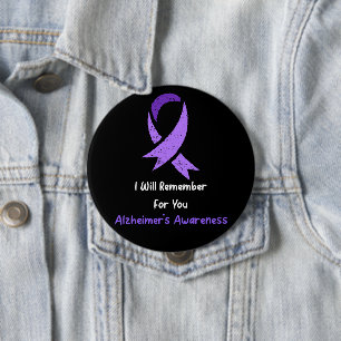 Badge Rond 10 Cm Lutte contre le Ruban d'Alzheimer Sensibilisation