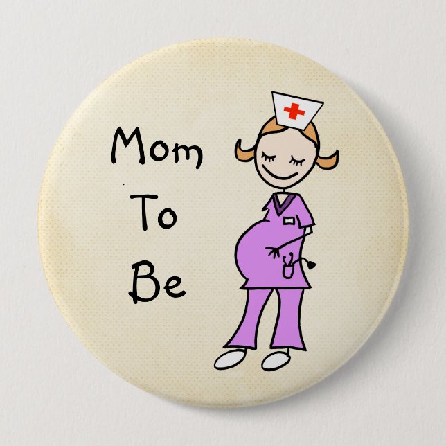 Badge Rond 10 Cm Maman d'infirmière à être, beige (Devant)