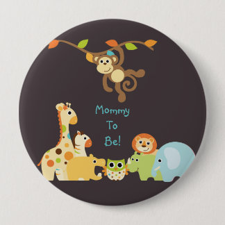Badge Rond 10 Cm Maman personnalisée bleue de safari de jungle à