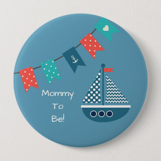 Badge Rond 10 Cm Maman personnalisée par bateau nautique bleu à