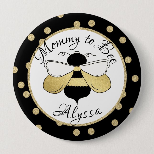 Badge Rond 10 Cm Maman to Bee Gold Confetti (Devant)