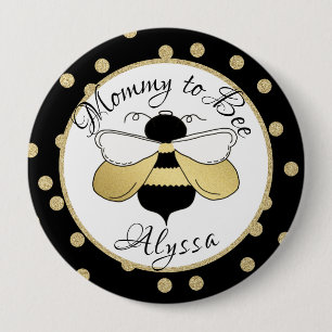 Badge Rond 10 Cm Maman to Bee Gold Confetti