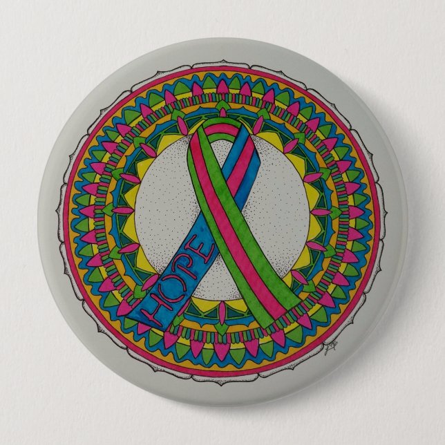 Badge Rond 10 Cm Mandala pour le cancer du sein métastatique (Devant)