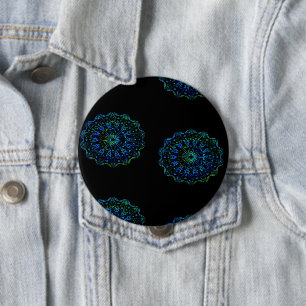 Badge Rond 10 Cm Mandala vert bleu