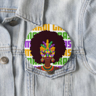 Badge Rond 10 Cm MARDI GRAS Afro Queen