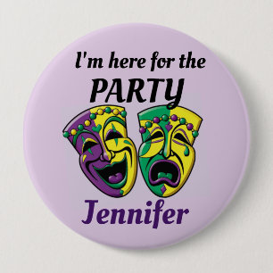Badge Rond 10 Cm Mardi Gras Nom Personnalisé Bouton PARTI Mardigras