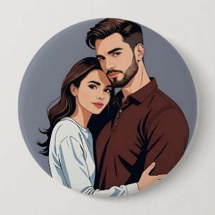 Badge Rond 10 Cm Mari et femme - Gros bouton de ventilateur de 4 po
