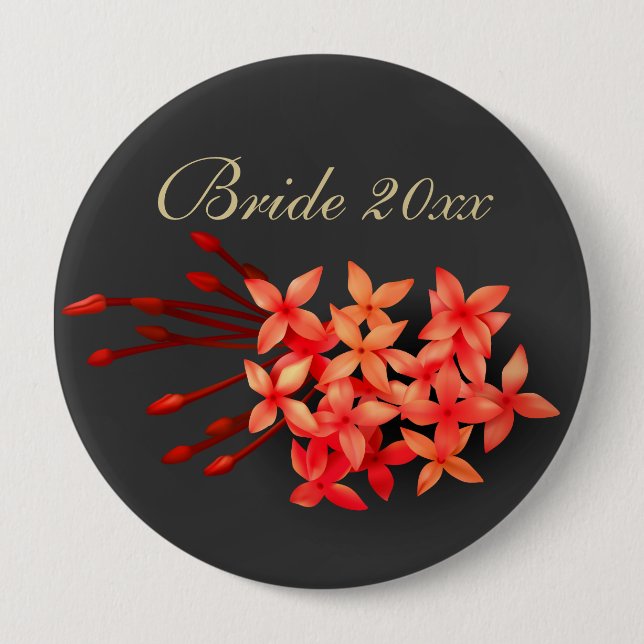 Badge Rond 10 Cm Mariage Tropical Rouge Jasmine Dark (Devant)