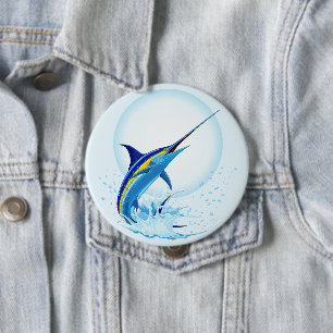Badge Rond 10 Cm Marlin Bleu Jaillissant de l'Océan