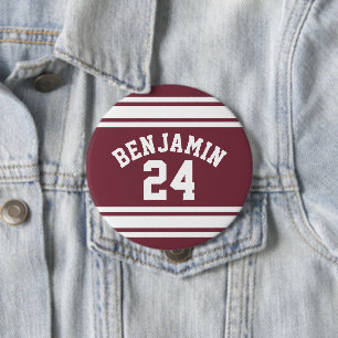 Badge Rond 10 Cm Maroon and White Jersey Stripes Nom personnalisé 
