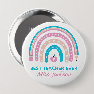 Badge Rond 10 Cm Meilleur Enseignant jamais - Cadeau d'appréciation