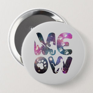 Badge Rond 10 Cm Meow - Cute Cat Silhouettes et Empreintes de patte
