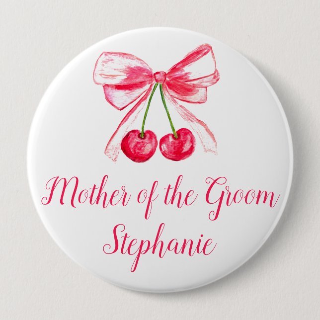 Badge Rond 10 Cm Mère de la Groom Pink Bow Coquette Mariage (Devant)