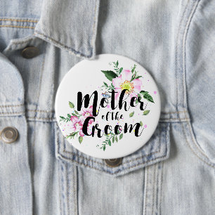 Badge Rond 10 Cm Mère du Marié Fleurs Aquarelle Rose Mariage