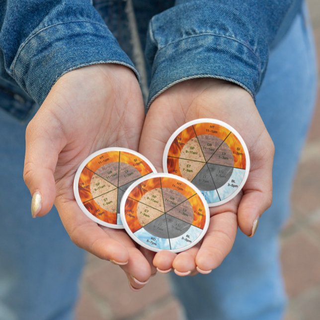 Badge Rond 10 Cm méridiens d'horloge d'orgue chinois éléments acupu (Créateur téléchargé)