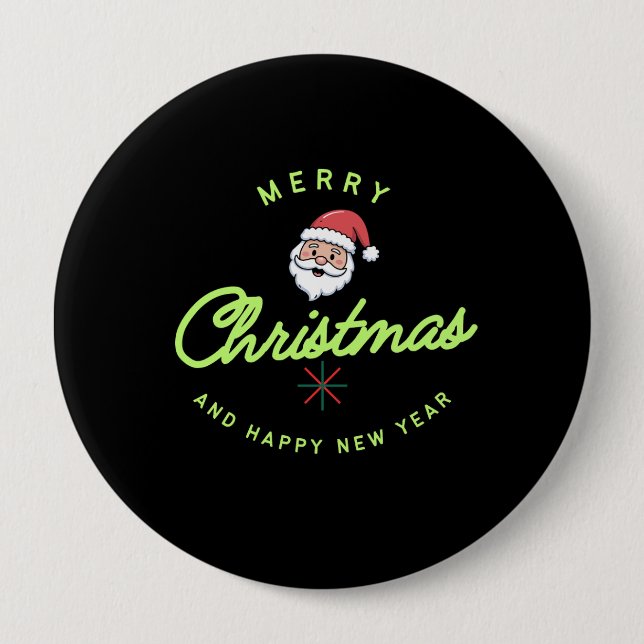 Badge Rond 10 Cm Merry Christmas and Happy New Year (Devant)