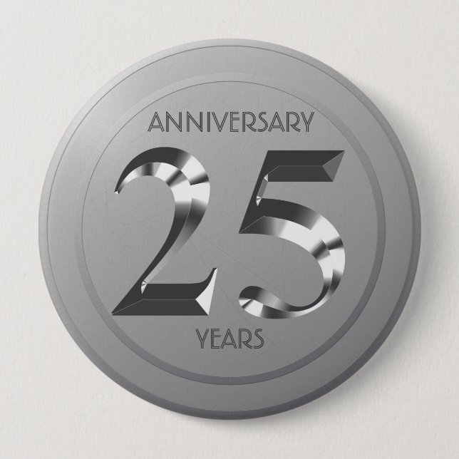 Badge Rond 10 Cm Metallic Silver 25th Wedding anniversary (Devant)