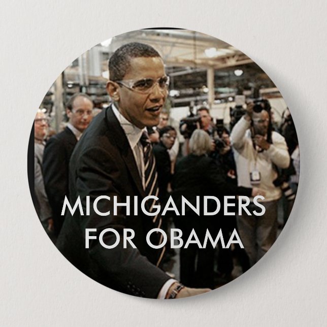 BADGE ROND 10 CM MICHIGANDERS POUR OBAMA (Devant)