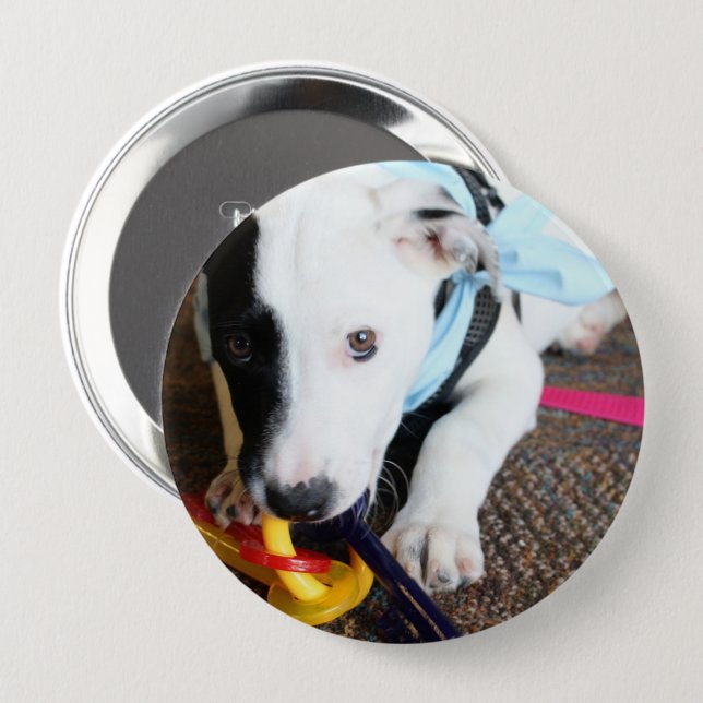 Badge Rond 10 Cm Mignonne Chiot noir et blanc (Devant & derrière)