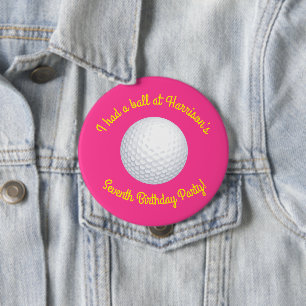 Badge Rond 10 Cm Mini Golf Balls Anniversaire Fête Enfants Rose