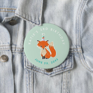 Badge Rond 10 Cm Mint Green Cute Fox Party Casquette Woodland Anniv