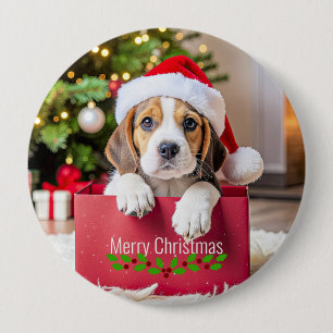 Badge Rond 10 Cm Modèle de Noël de chiot Beagle,