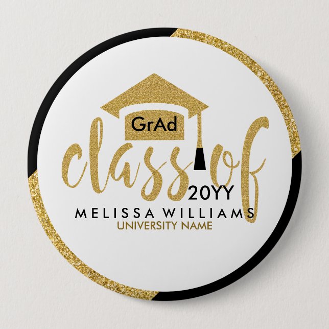 Badge Rond 10 Cm Modern Gold Glitter Modern Text Class Of 2016 (Devant)