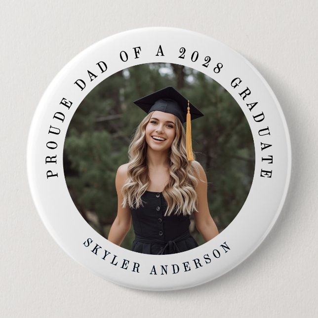 Badge Rond 10 Cm Modern Script Proud Dad Senior Photo Graduation  (Devant)